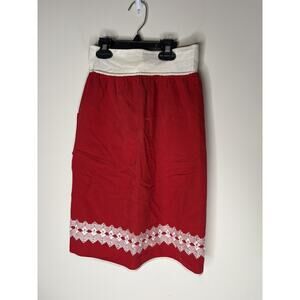 Vintage 1940s 1950s Half Apron Red White Stitching On Bottom Pocket Tie Back